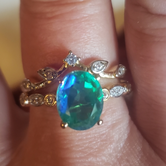 SOLDPeacock Quartz 2 set ring. Yellow Gold over Sterling Silver 3.25ctw - Picture 4 of 8